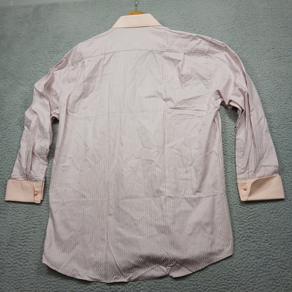 Steven Land Dress Shirt Men's 17.5 Pink Stripe Contrast Cuff - Picture 3 of 10